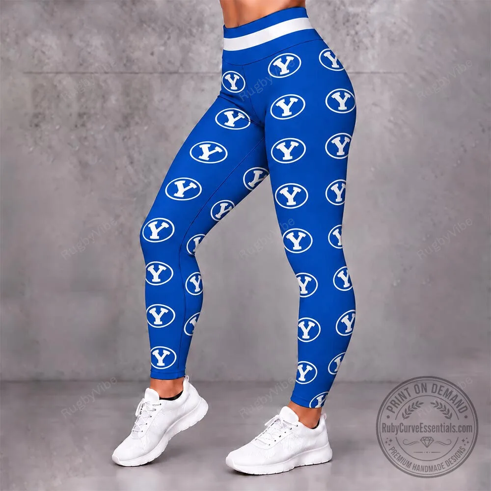 Brigham Young University Cougars Blue Pattern Athletic Leggings