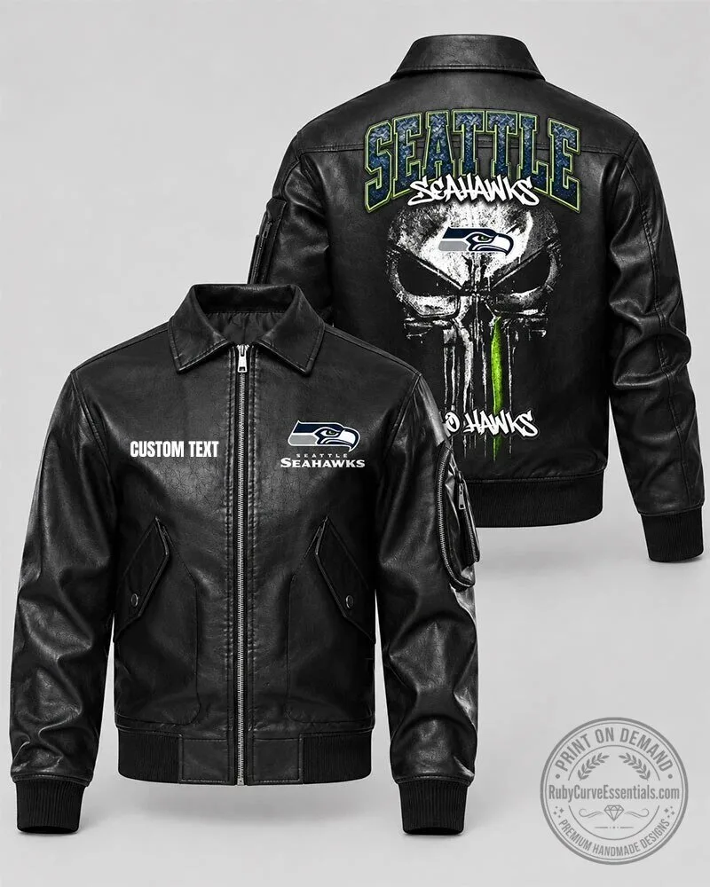 Seattle Seahawks Punisher Skull Custom Text Leather Jacket 1 Seattle Seahawks Punisher Skull Custom Text Leather Jacket