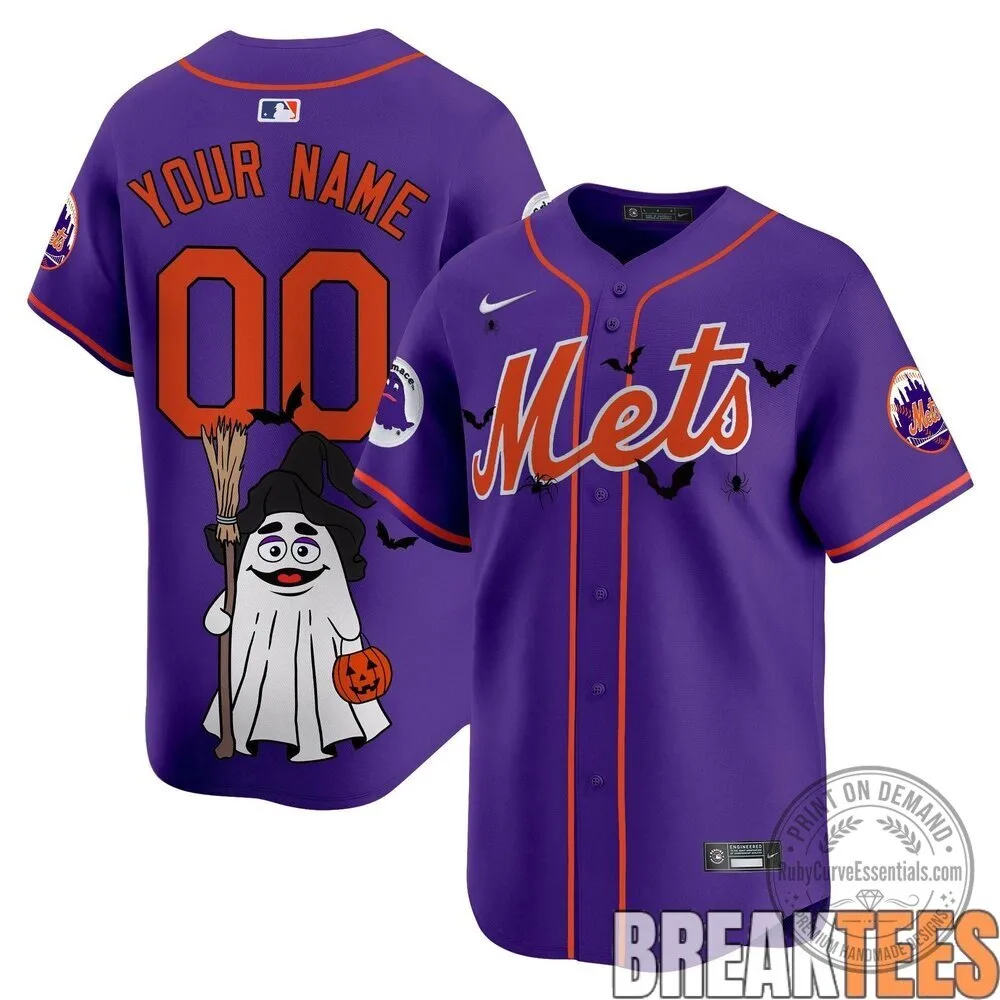 New York Mets Grimace Halloween Ghost Custom Baseball Jersey