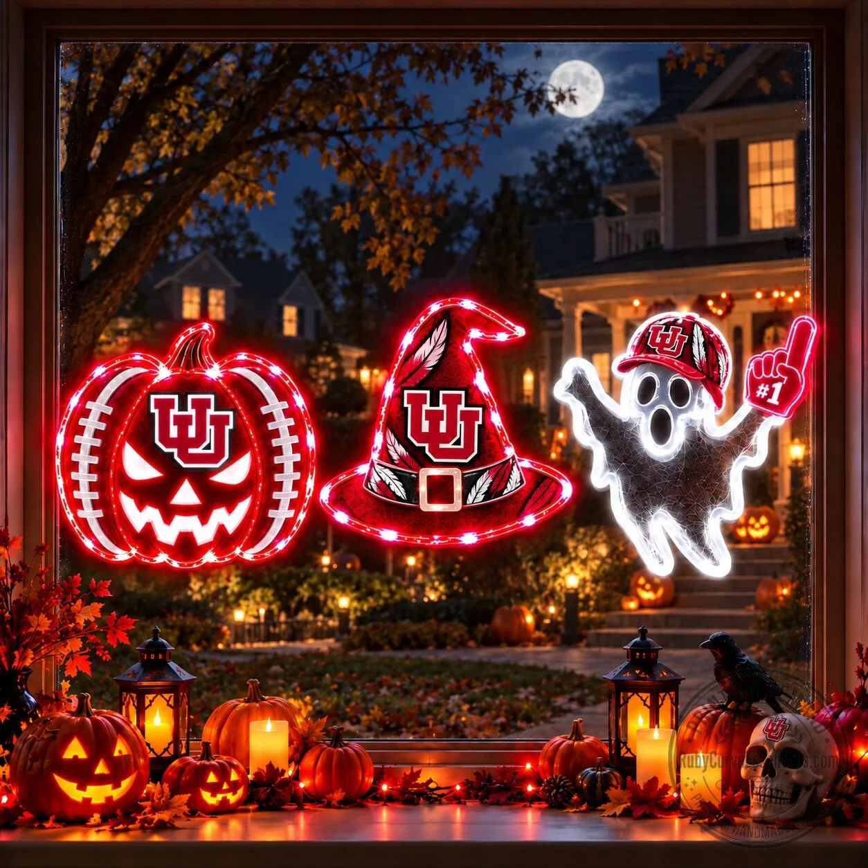 Utah Utes Halloween Pumpkin Witch Hat Ghost Window Lights 1 Utah Utes Halloween Pumpkin Witch Hat Ghost Window Lights