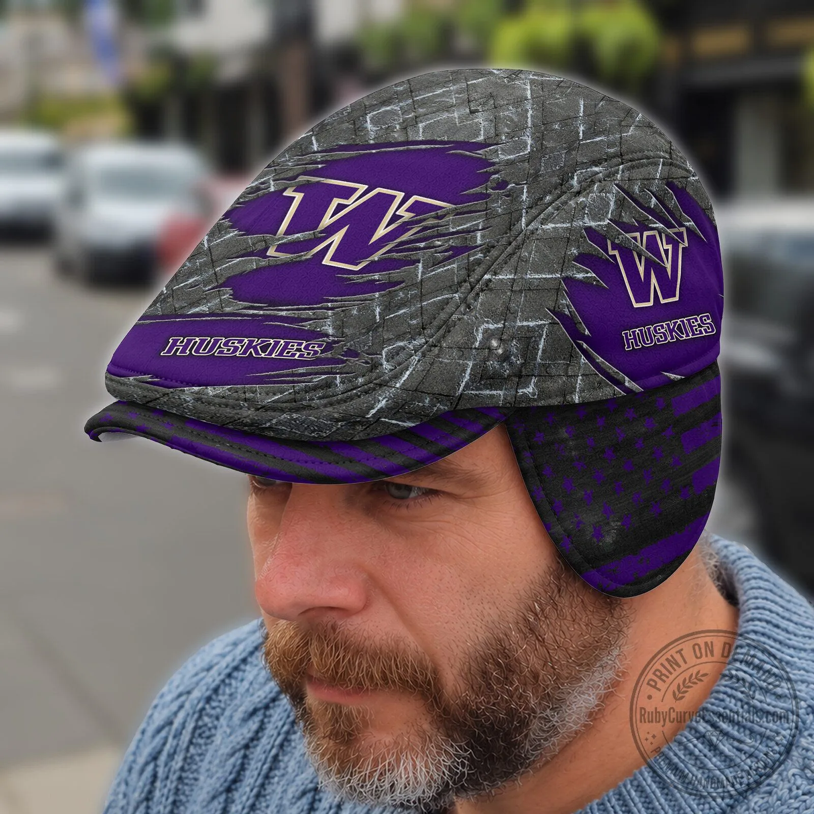 NCAA Flat Cap with Foldable Ear Flaps for Washington Huskies Fans