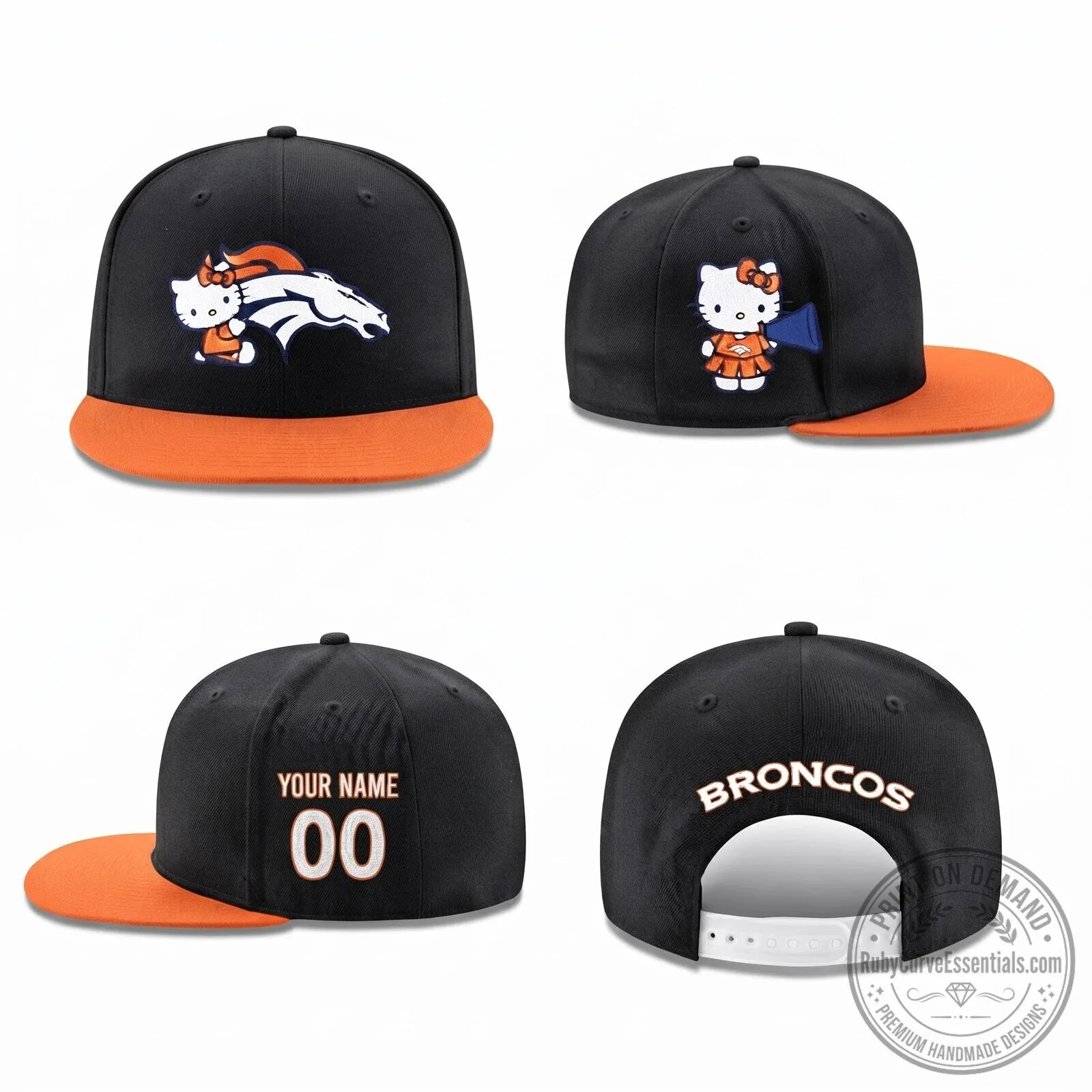Hello Kitty Denver Broncos Personalized Black and Orange Snapback Cap Hat 4 Hello Kitty Denver Broncos Personalized Black and Orange Snapback Cap Hat