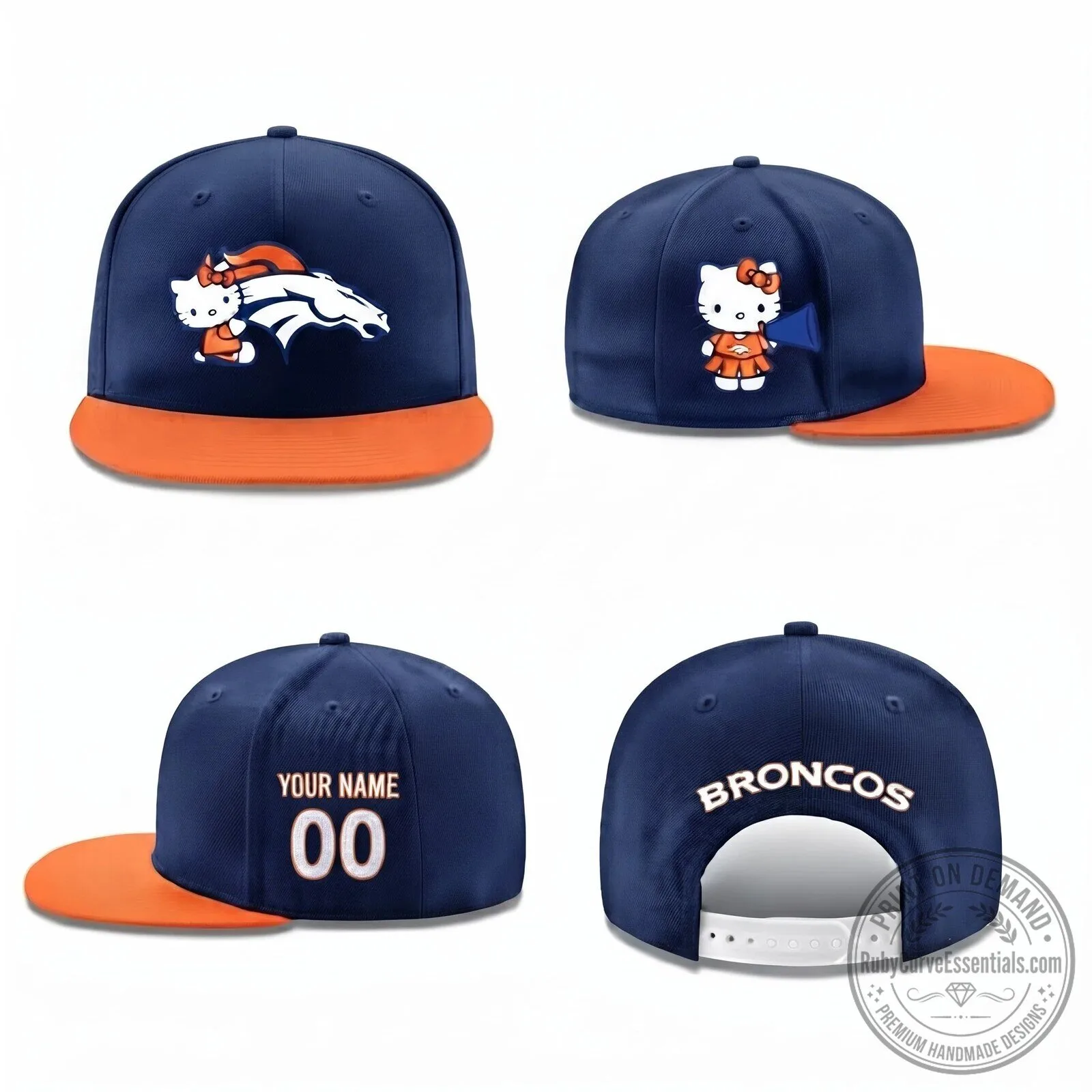 Hello Kitty Denver Broncos Personalized Black and Orange Snapback Cap Hat 5 Hello Kitty Denver Broncos Personalized Black and Orange Snapback Cap Hat