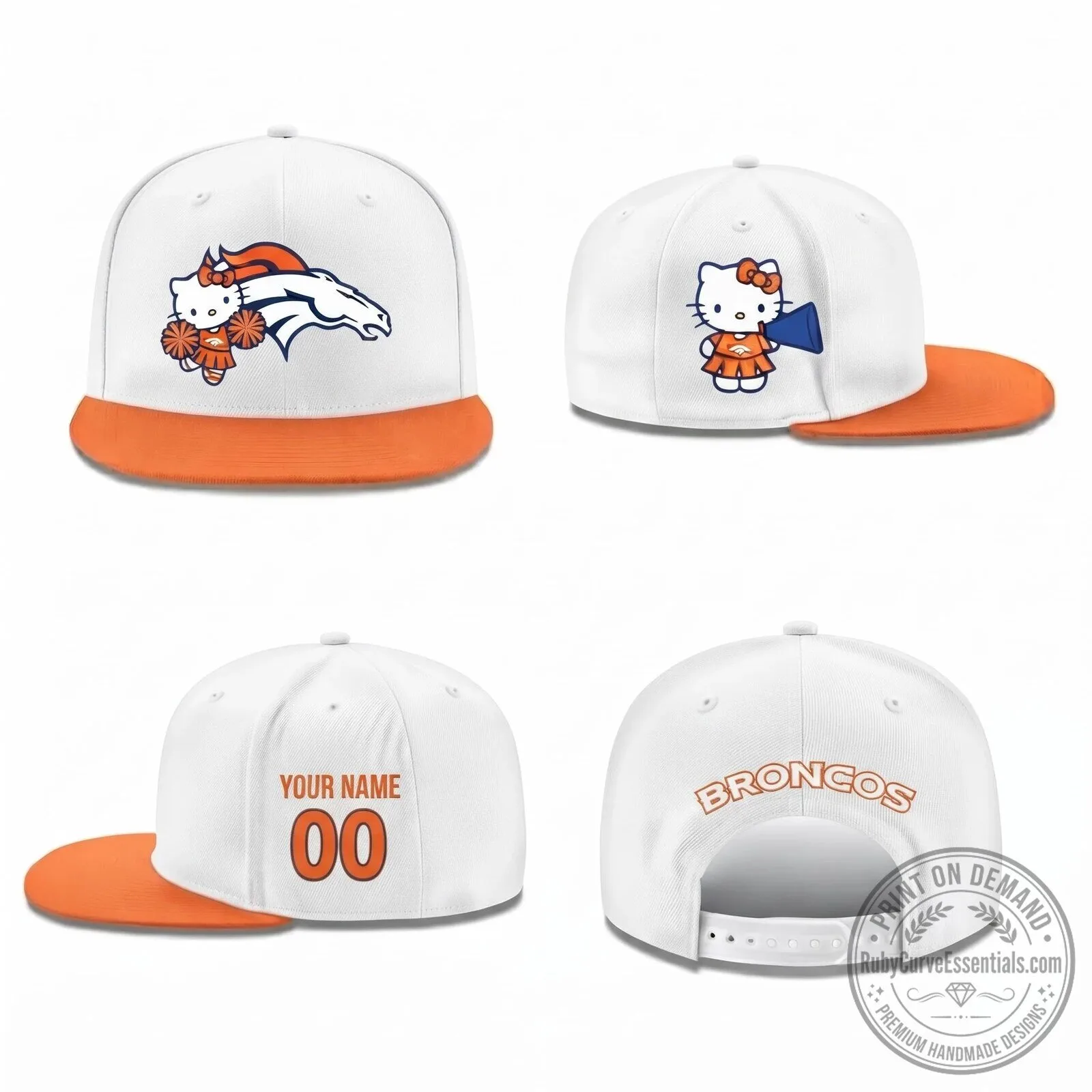 Hello Kitty Denver Broncos Personalized Black and Orange Snapback Cap Hat 7 Hello Kitty Denver Broncos Personalized Black and Orange Snapback Cap Hat