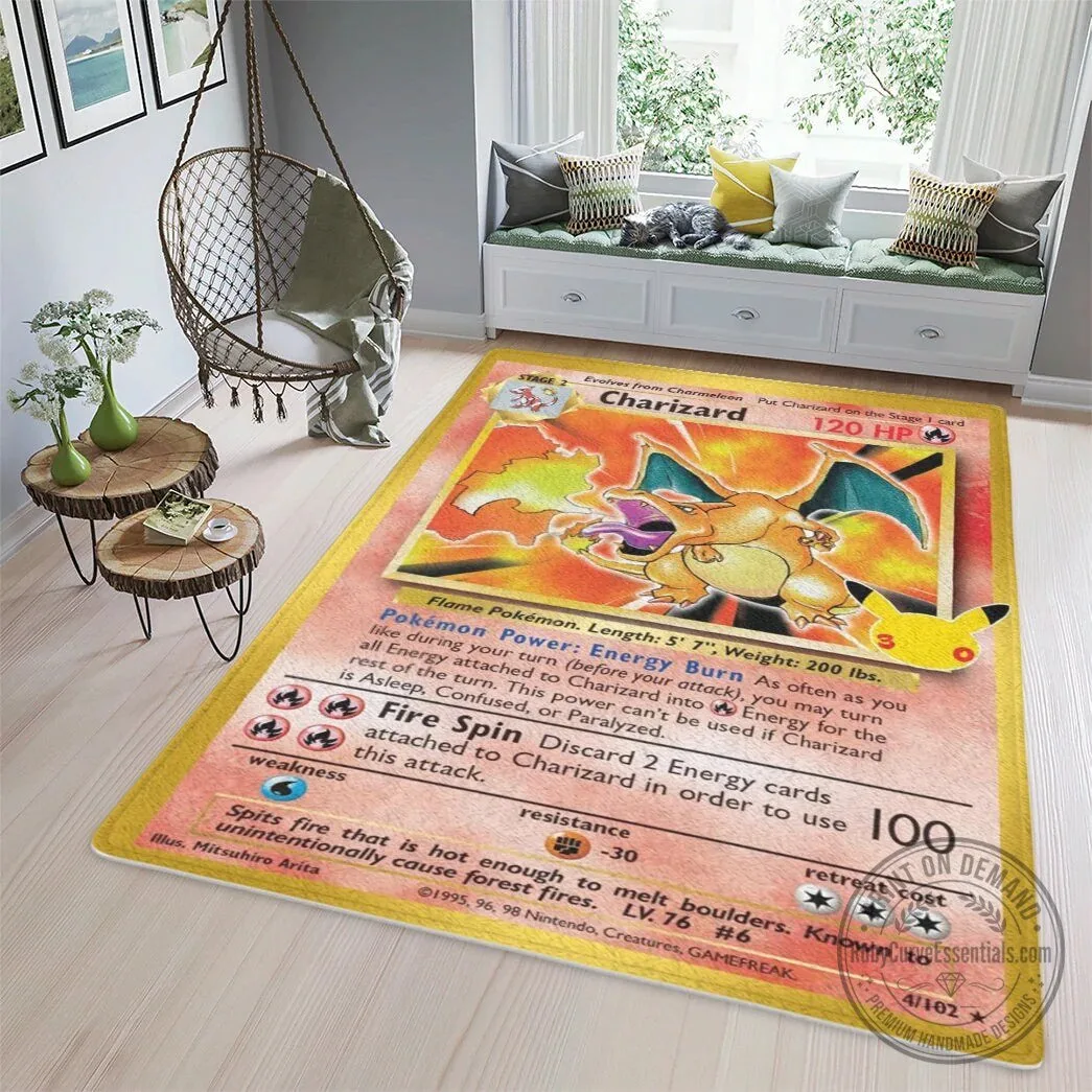 Pokemon Charizard First Edition Card Design Floor Mat