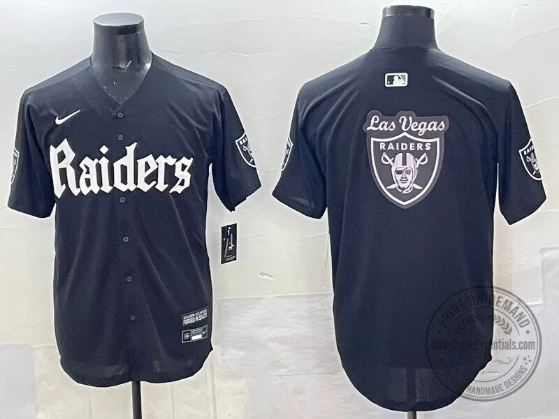 Las Vegas Raiders Black Team Logo Gothic Sin City Shadows Edition Baseball Jersey 1 Las Vegas Raiders Black Team Logo Gothic Sin City Shadows Edition Baseball Jersey
