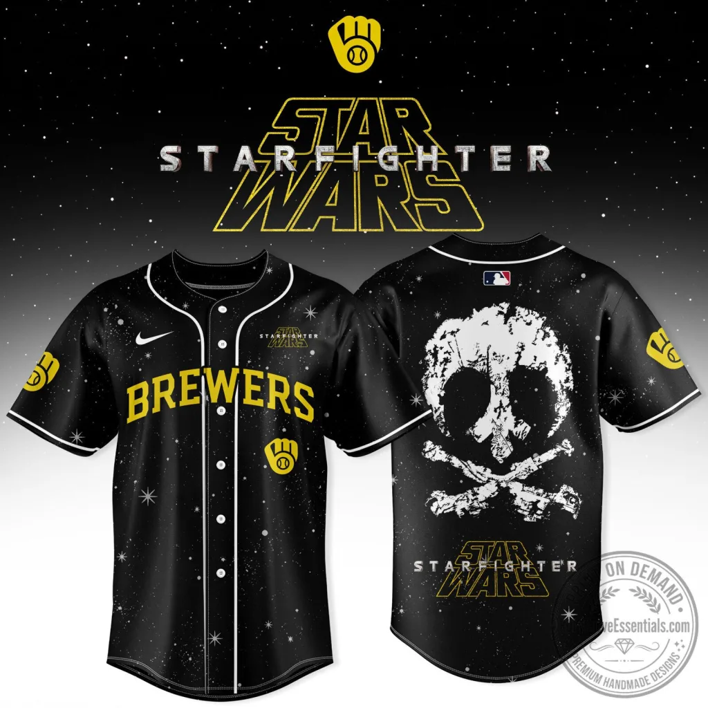 Star Wars Starfighter Milwaukee Brewers Baseball Jersey Star Wars Starfighter Milwaukee Brewers Baseball Jersey