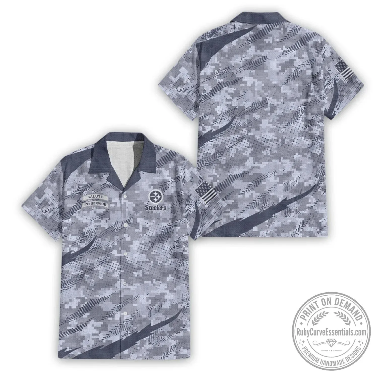 Pittsburgh Steelers Hawaiian Shirt in Military Camouflage for Salute To Service 1 Pittsburgh Steelers Hawaiian Shirt in Military Camouflage for Salute To Service